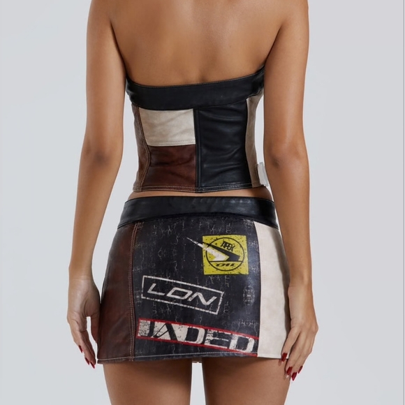 Jaded London Brown and Cream Patchwork Skirt Set - Picture 6 of 7